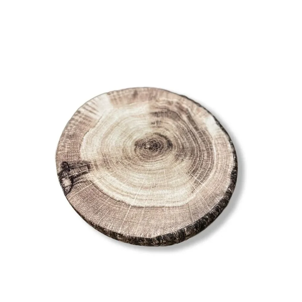 Rustic Wood-Print Round Seat Cushion - Brown & Tan 14” Round